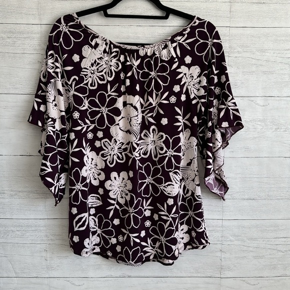 Expresso Purple Floral Bell Sleeve Blouse | SIZE M - Picture 2 of 6
